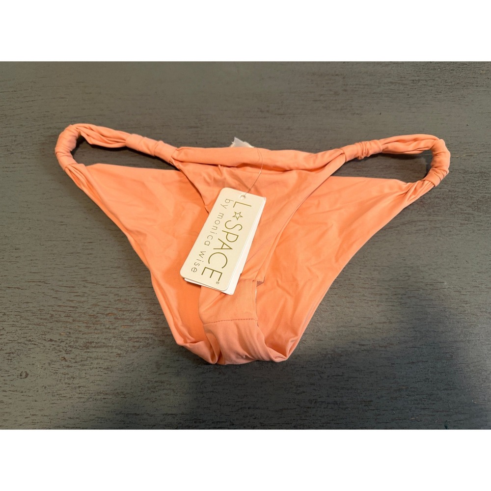 L Space Monica Wise Sun-Drop Bitsy Cut Bikini Bottom Peach Orange Small NWT